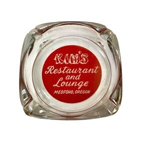 Vintage Glass Advertising Ashtray Red Clear Kim's Asian Restaurant Medford EUC
